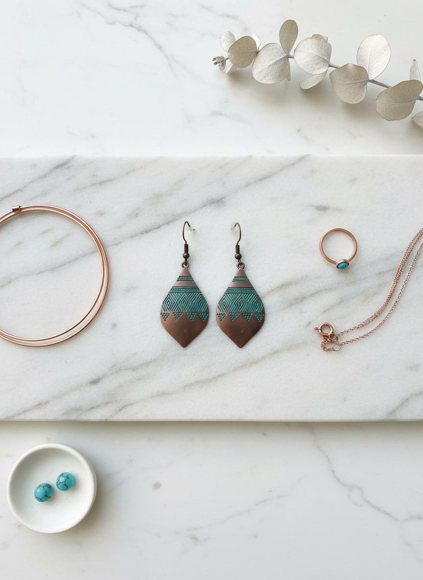 Mixed Metal Copper Stripe Earrings