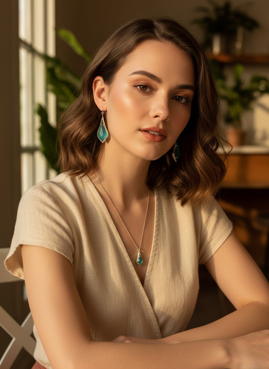 Teal Stone Drop Earrings by Adrissa Design — view 2
