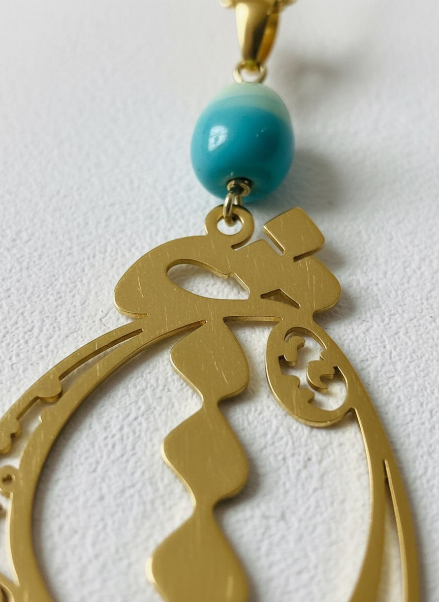 Turquoise Bead Calligraphy Necklace by Adrissa Design — view 4