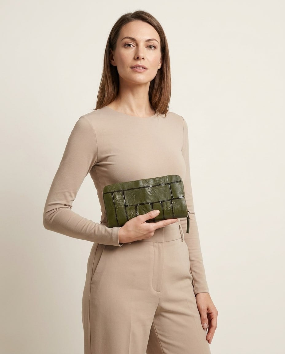 Olive Mosaic Clutch