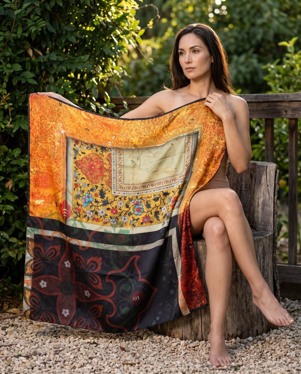 Gilded Manuscript Silk Scarf