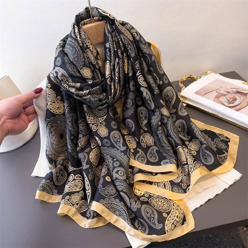 Light Blue Floral Silk-Blend Long Scarf