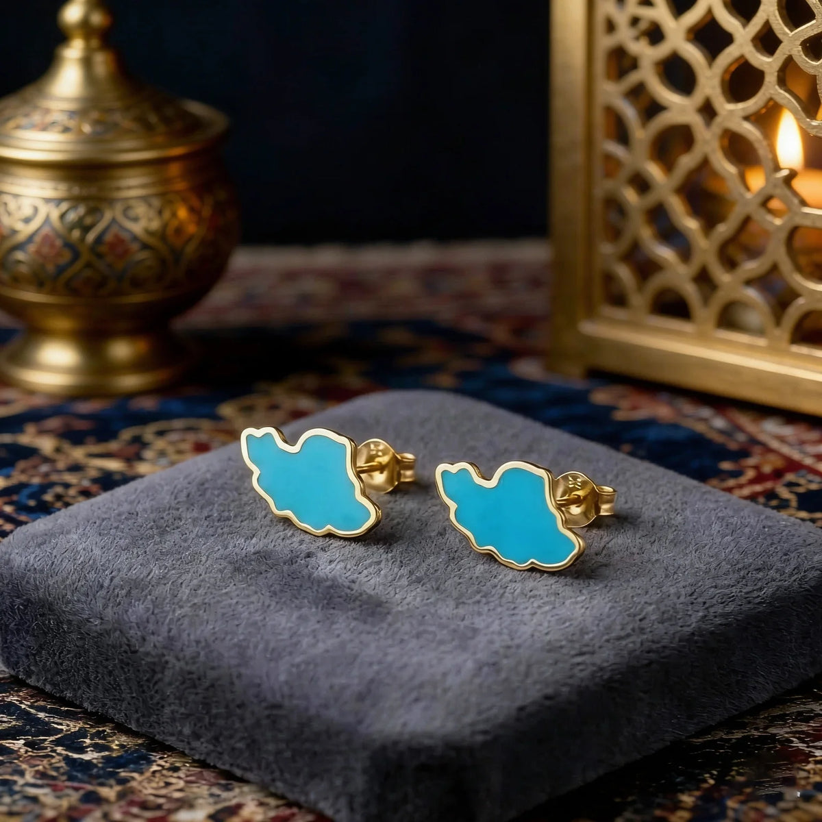 Iran Map Turquoise Stud Earrings