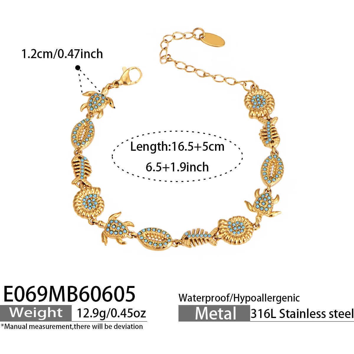 Turquoise Evil Eye Fish Chain Bracelet