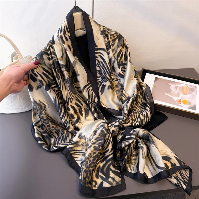 Light Blue Floral Silk-Blend Long Scarf