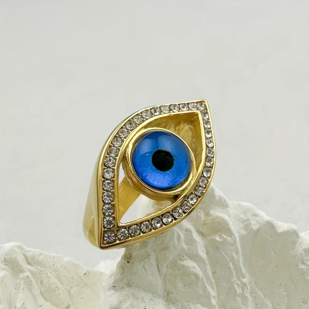 Gold Evil Eye Rhinestone Ring