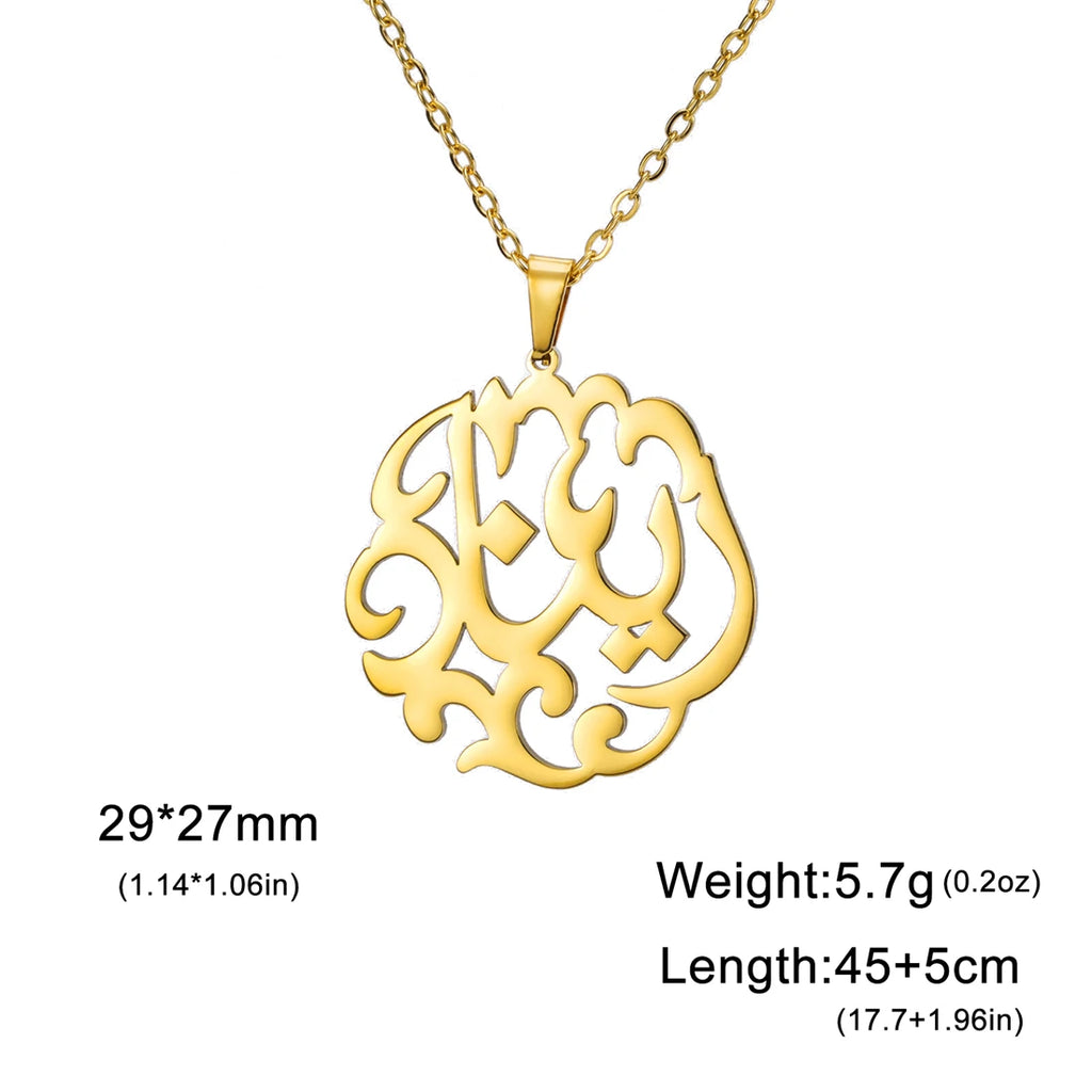 Gold necklace with an intricate pendant on a white background