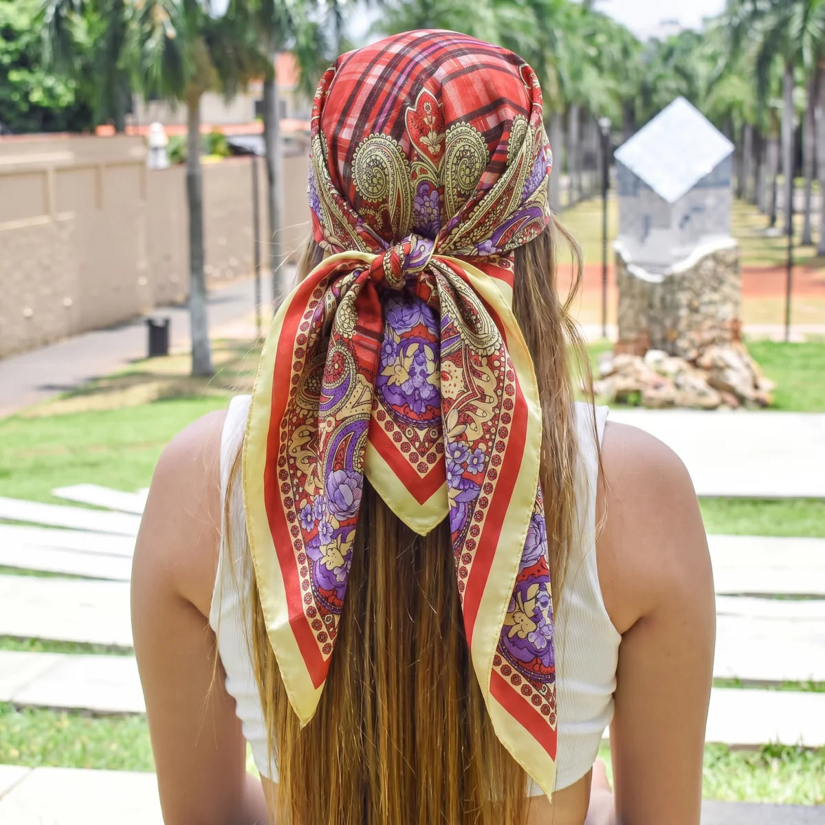 Printed Satin Square Hijab Scarf