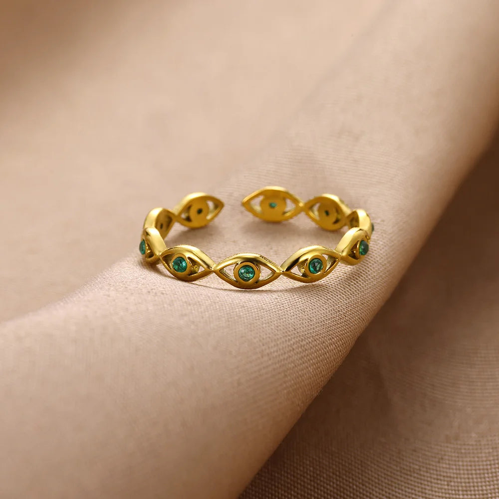 Green Zircon Evil Eye Ring