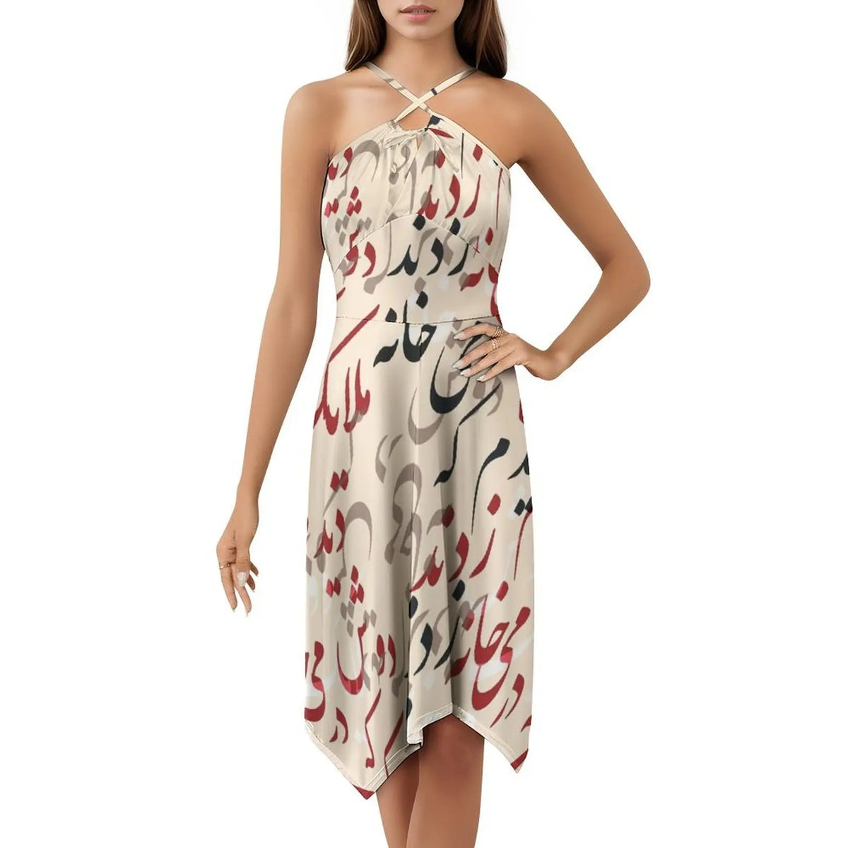Hafez Poem Calligraphy Dress by Adrissa Design — view 5