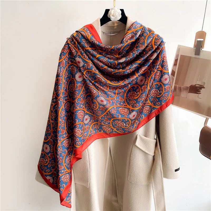 Red Floral Silk Headscarf