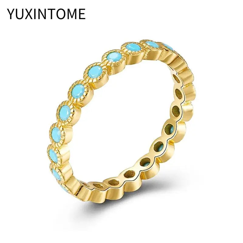 Turquoise Crystal Gold Ring