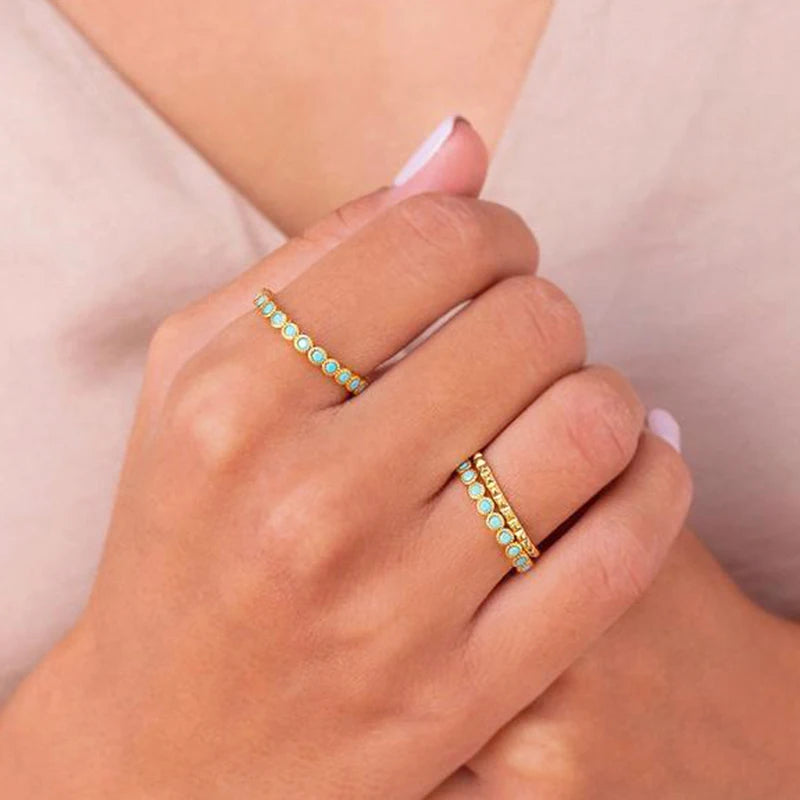Turquoise Crystal Gold Ring