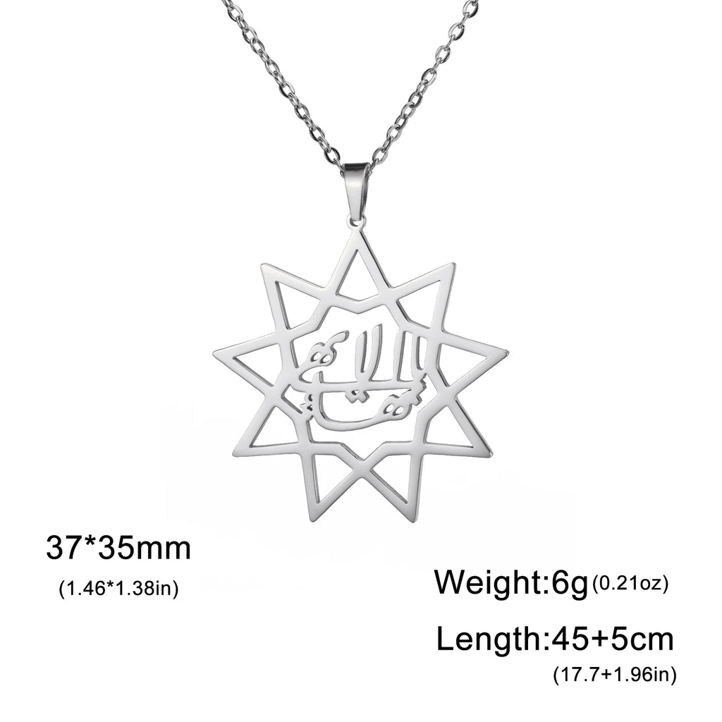 Silver necklace with star-shaped pendant on a white background