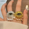 Evil Eye Pearl Tassel Ring