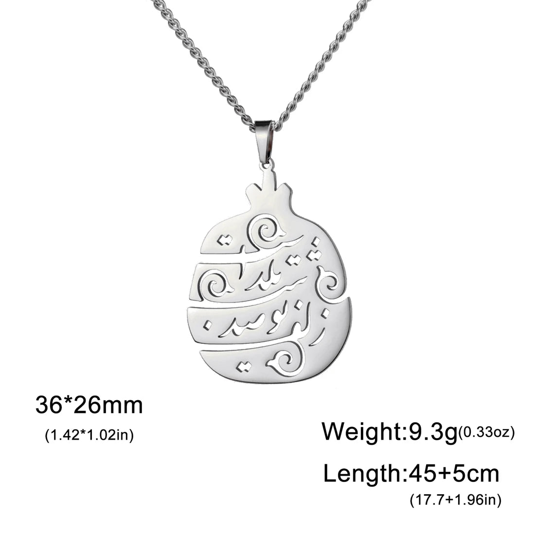Silver necklace with a pendant on a white background