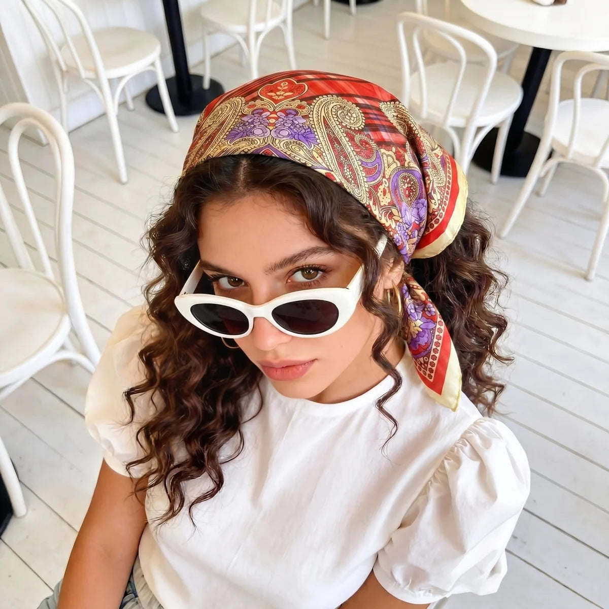 Printed Satin Square Hijab Scarf