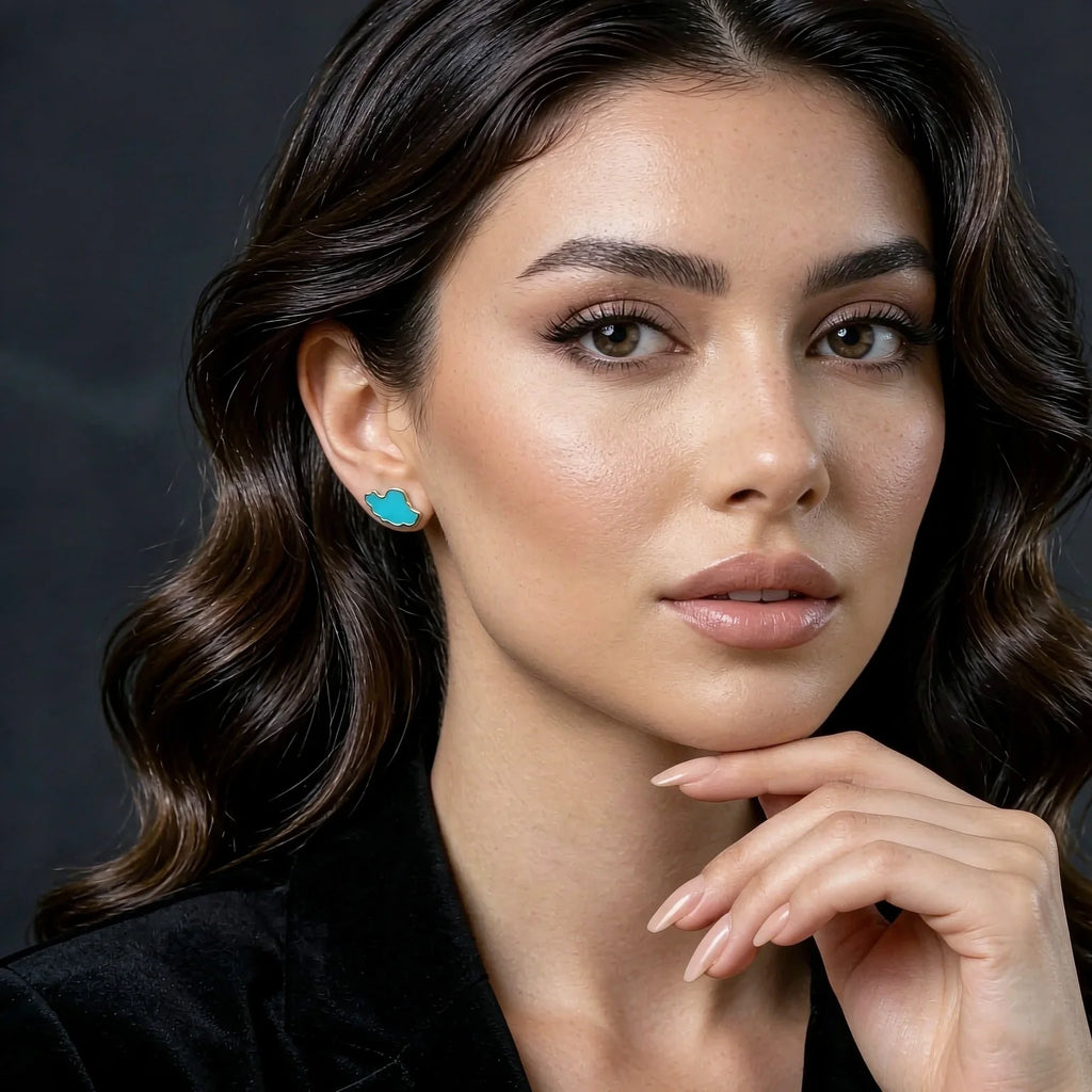 Iran Map Turquoise Stud Earrings