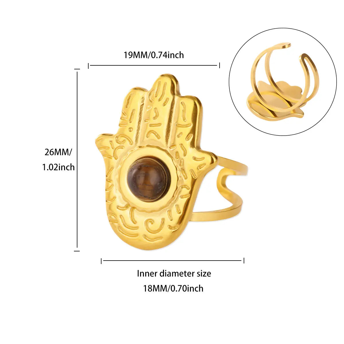 Brown Stone Hamsa Adjustable Ring