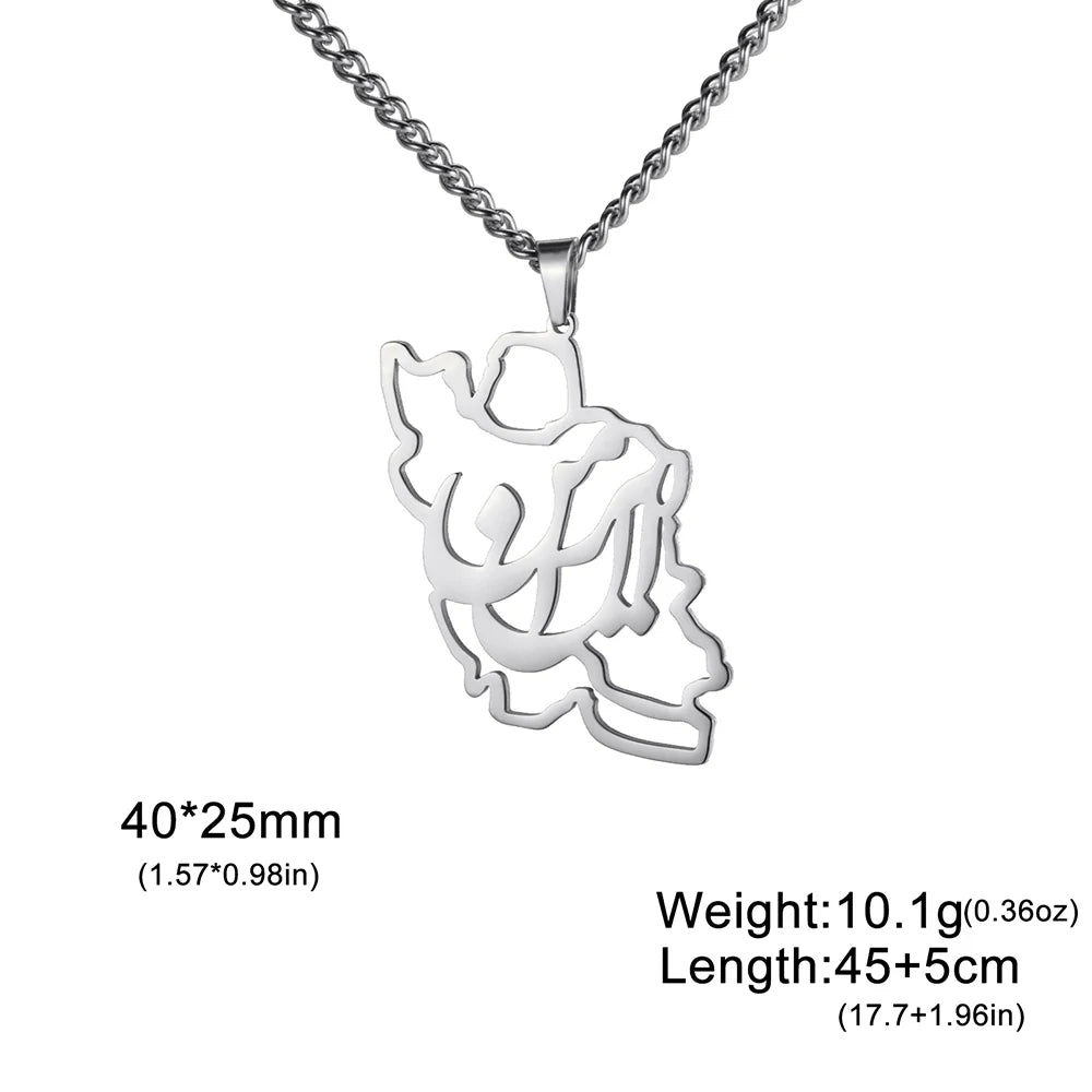 Silver pendant necklace with chain on a white background
