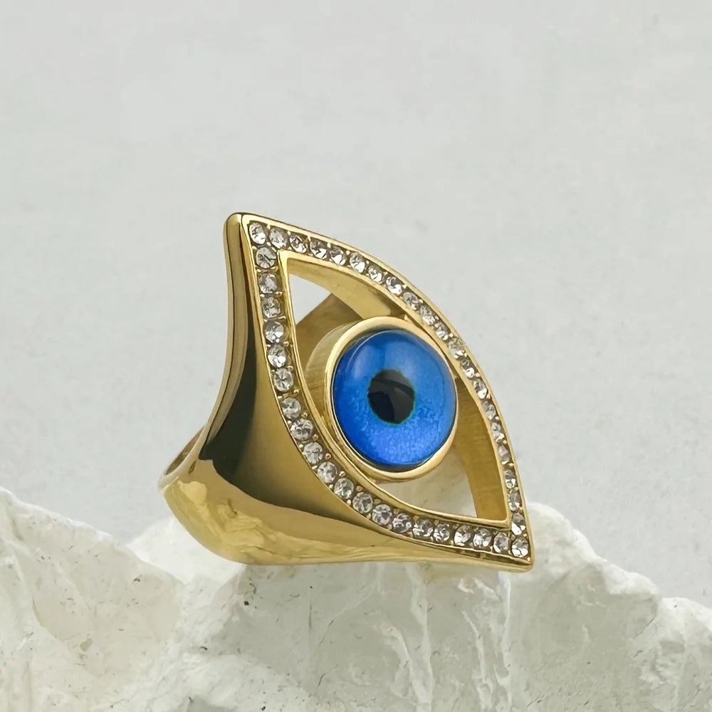 Gold Evil Eye Rhinestone Ring