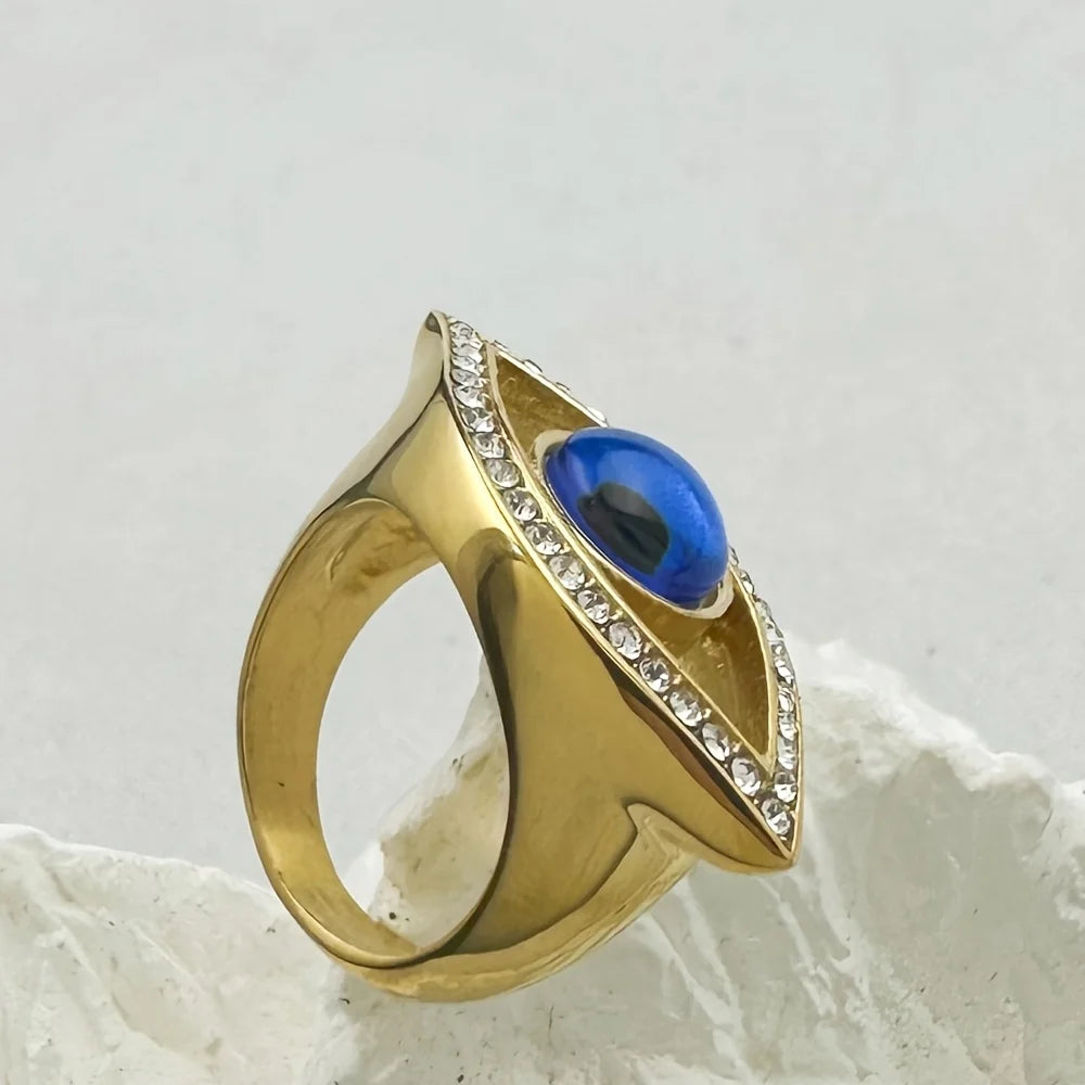 Gold Evil Eye Rhinestone Ring