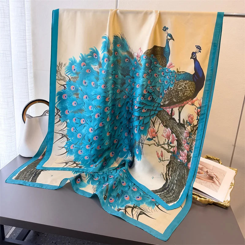 Light Blue Floral Silk-Blend Long Scarf