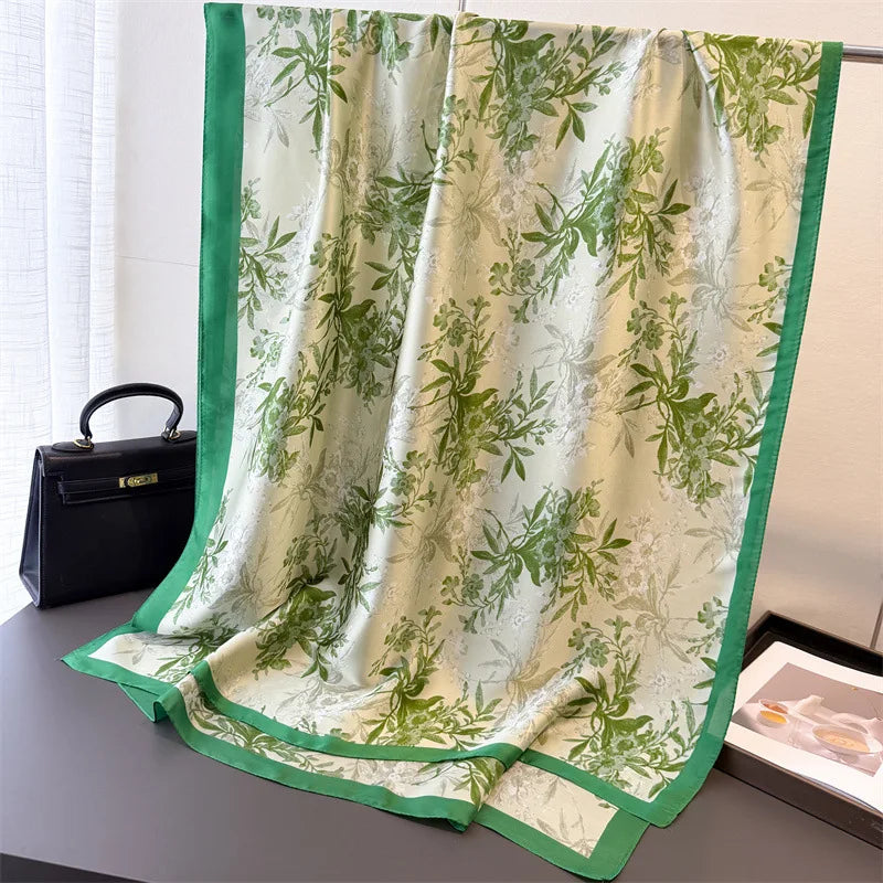 Light Blue Floral Silk-Blend Long Scarf