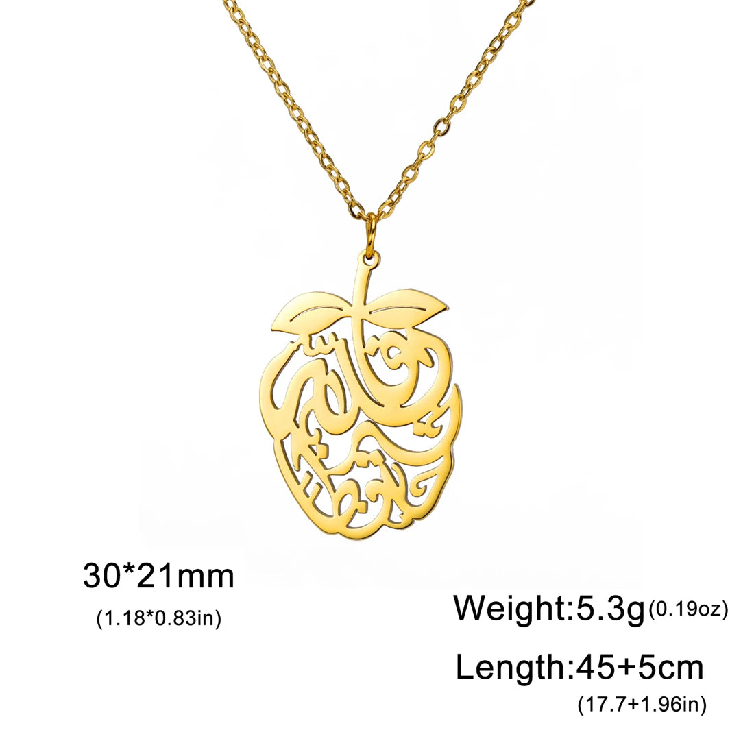 Gold necklace with a heart-shaped pendant on a white background