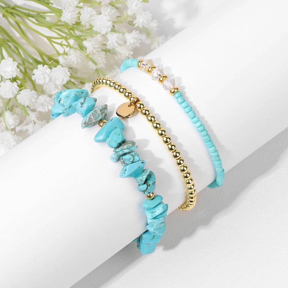 Turquoise Chip Bead Bracelet Set by Adrissa Design — view 4