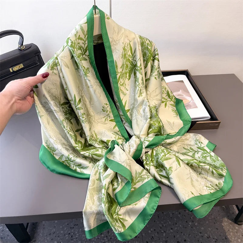 Light Blue Floral Silk-Blend Long Scarf