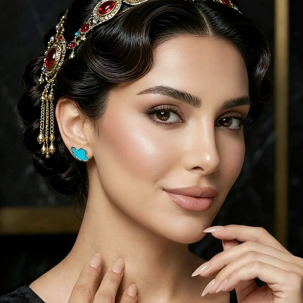 Iran Map Turquoise Stud Earrings