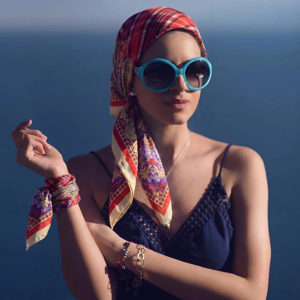 Printed Satin Square Hijab Scarf