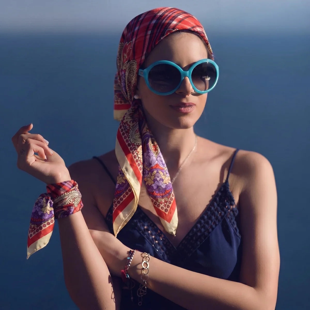Printed Satin Square Hijab Scarf