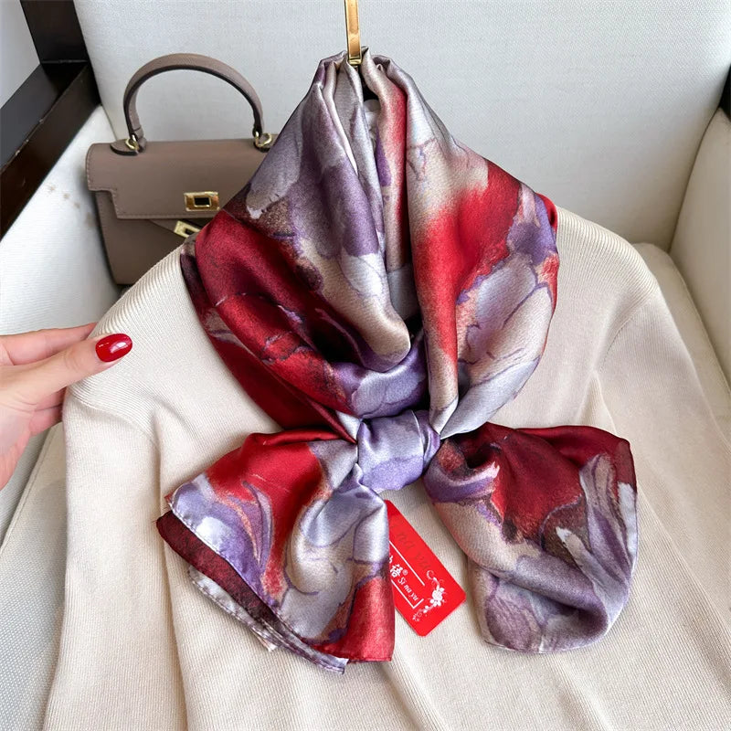 Red Floral Silk Headscarf