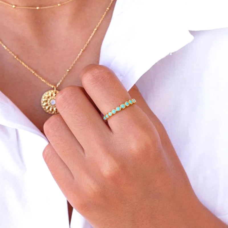 Turquoise Crystal Gold Ring