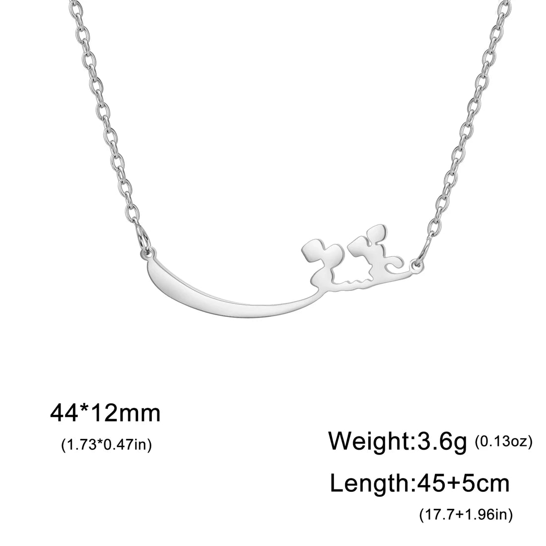 Silver necklace with a design on a white background