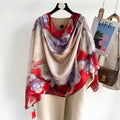 Red Floral Silk Headscarf