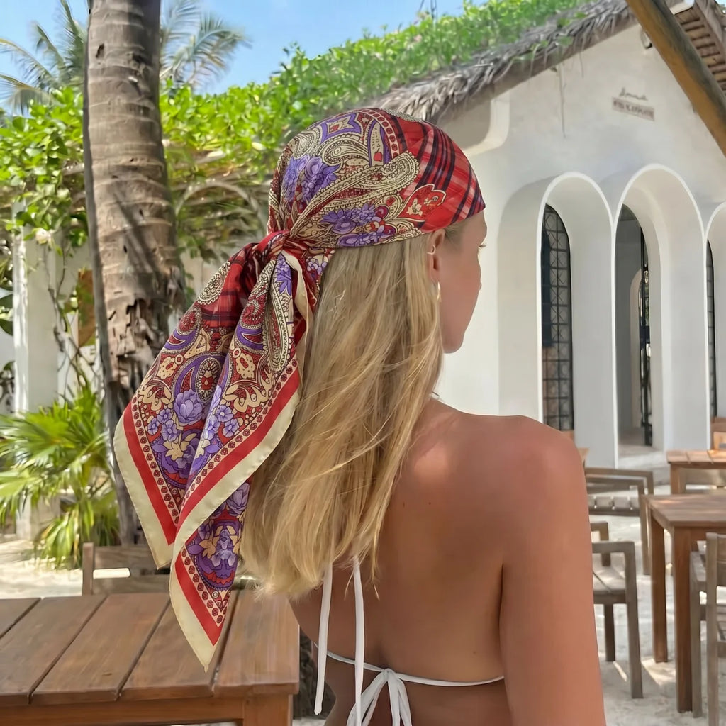 Printed Satin Square Hijab Scarf