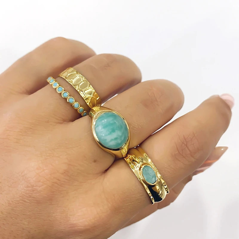 Turquoise Crystal Gold Ring