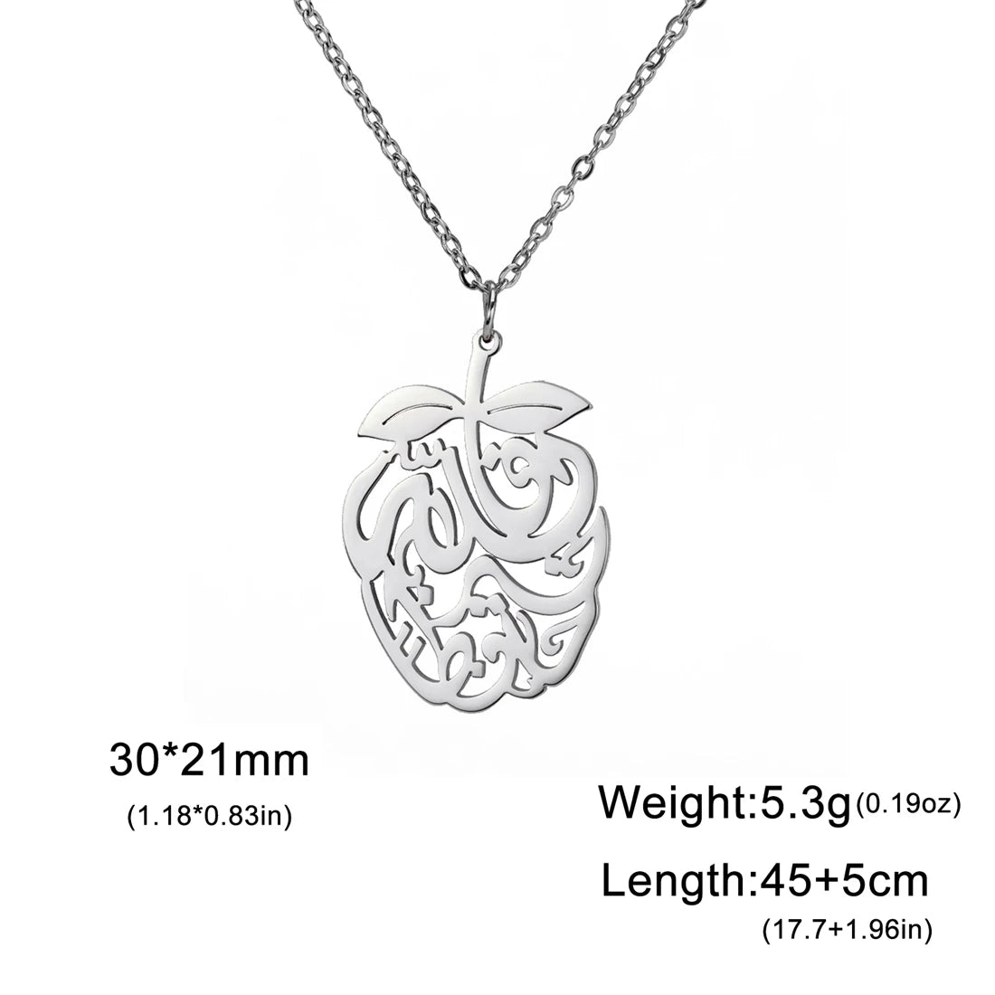 Silver necklace with a leaf-shaped pendant on a white background