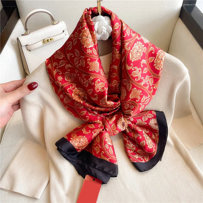 Red Floral Silk Headscarf
