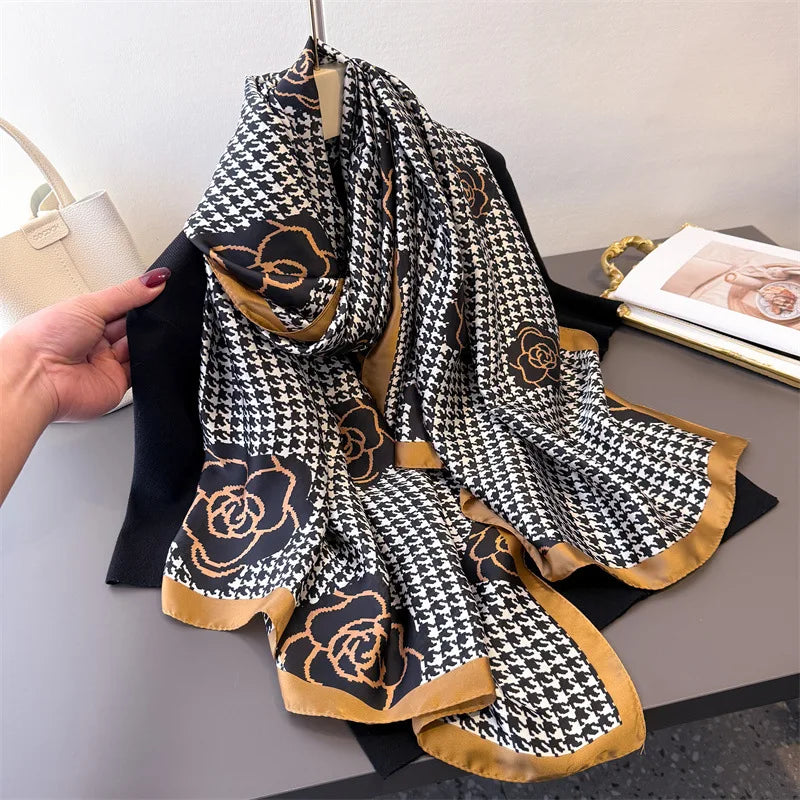 Light Blue Floral Silk-Blend Long Scarf