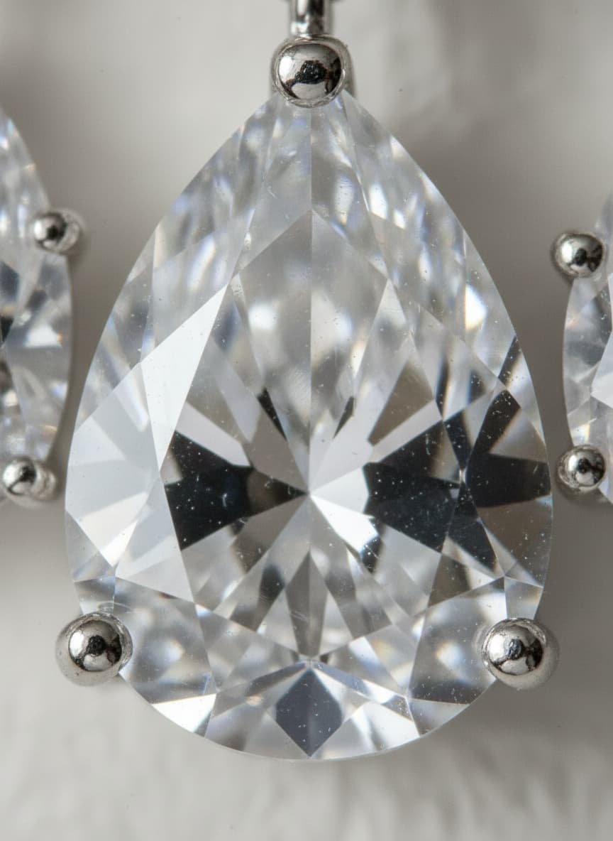 Macro close-up of the pear-cut crystal drop