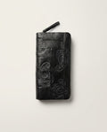 Black paisley embossed long wallet with wrist strap