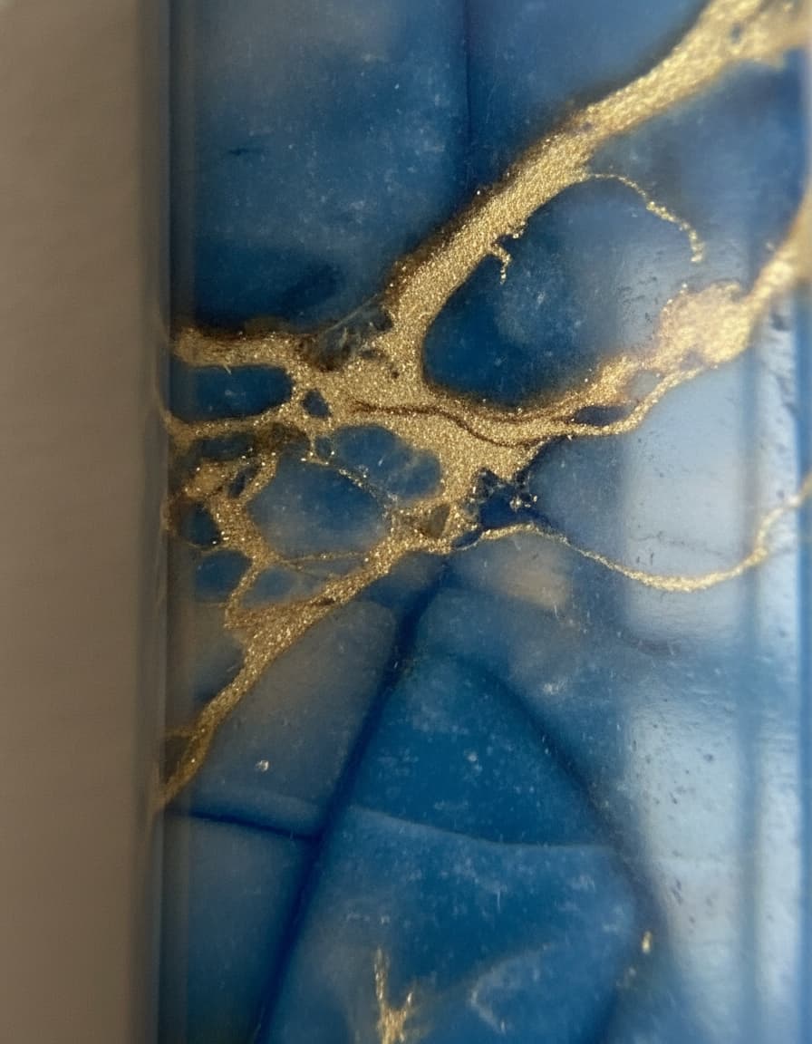 Macro close-up of the blue and gold veining in the bar pendant