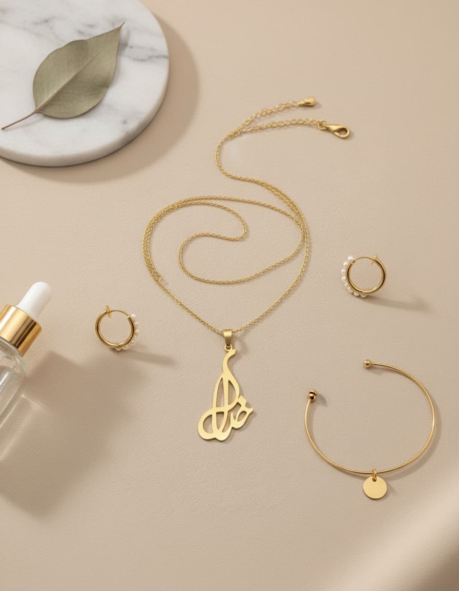 Gold Calligraphy Flourish Pendant Necklace