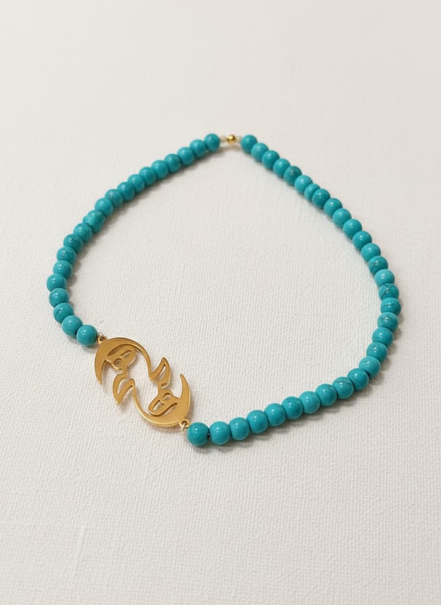 Turquoise Beaded Calligraphy Centerpiece Necklace