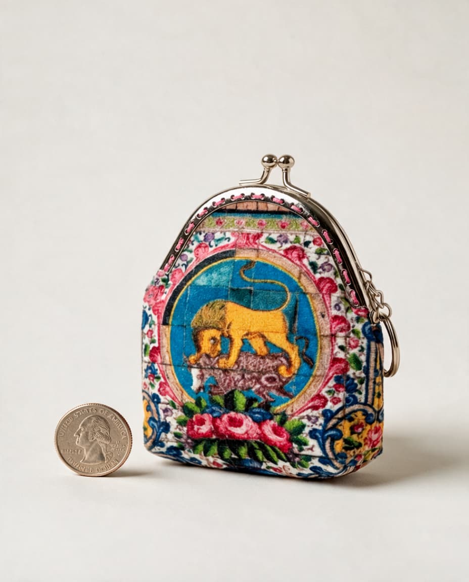 Coin purse with gold lion medallion print