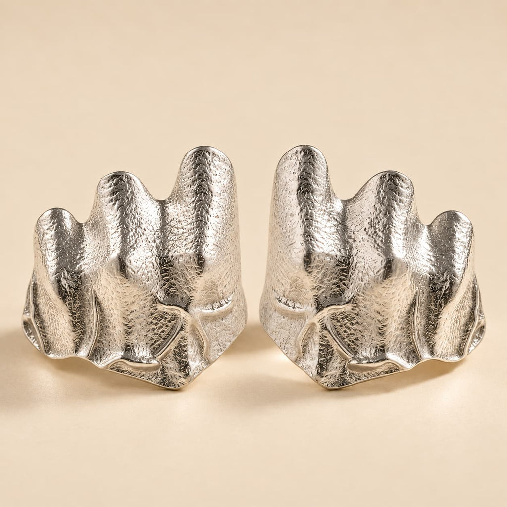 Silver-tone hammered statement ring, front and back view